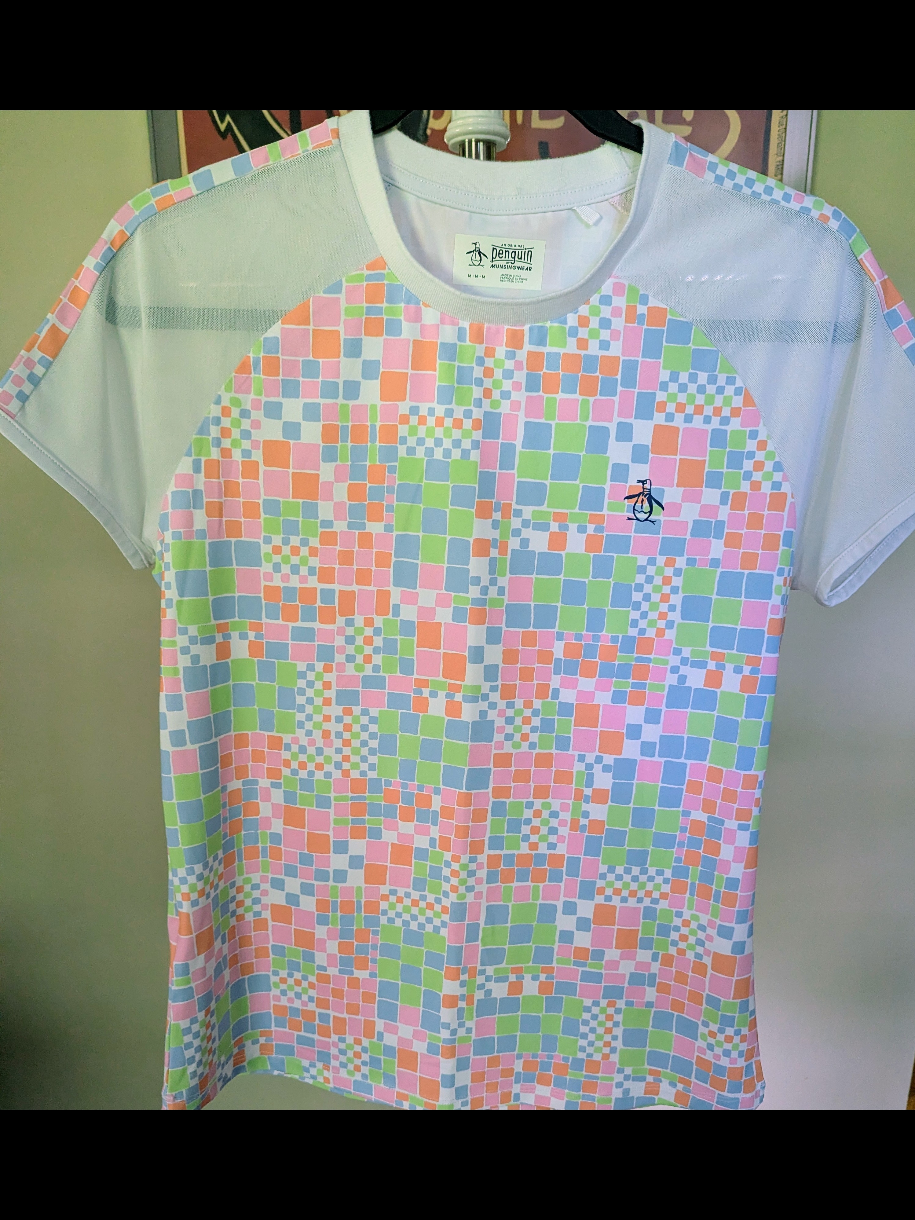 Original Penguin Checkerboard Mesh Tennis T-Shirt Pastel Multi Size M $25